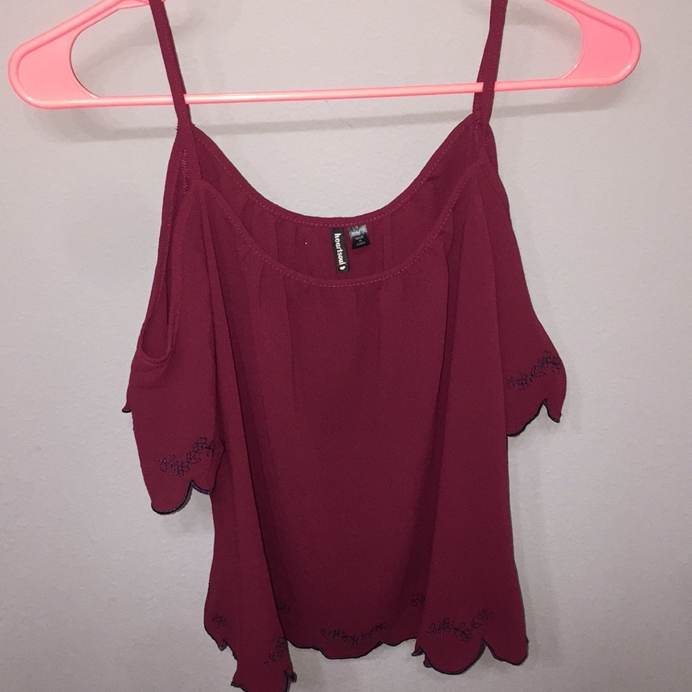 red cold shoulder shirt